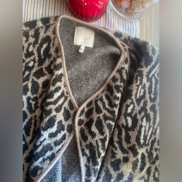 Joie Sweater Womens Sz Small Leopard Print Open Front Wool Mohair Blend Cardigan - Picture 7 of 11
